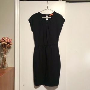 Synthia Stefee Black Sheath Front Pleated Dress